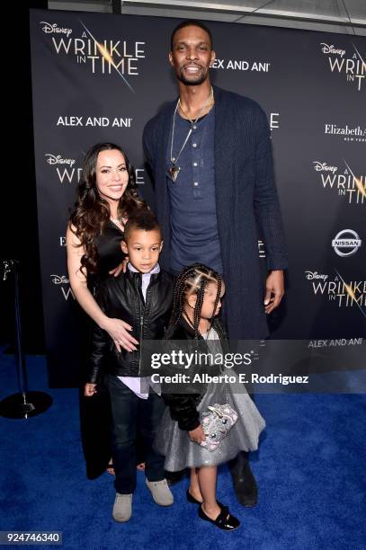 Adrienne Williams Bosh, Noel Bosh, Frida Bosh, and Chris Bosh arrive at the world premiere of Disneys 'A Wrinkle in Time' at the El Capitan Theatre...