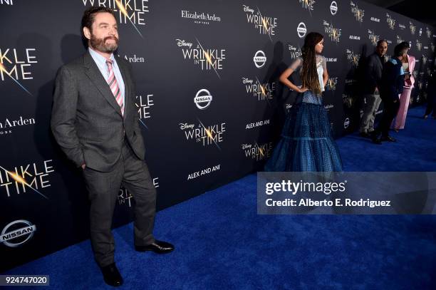 Actors Zach Galifianakis and Storm Reid arrive at the world premiere of Disneys 'A Wrinkle in Time' at the El Capitan Theatre in Hollywood CA,...