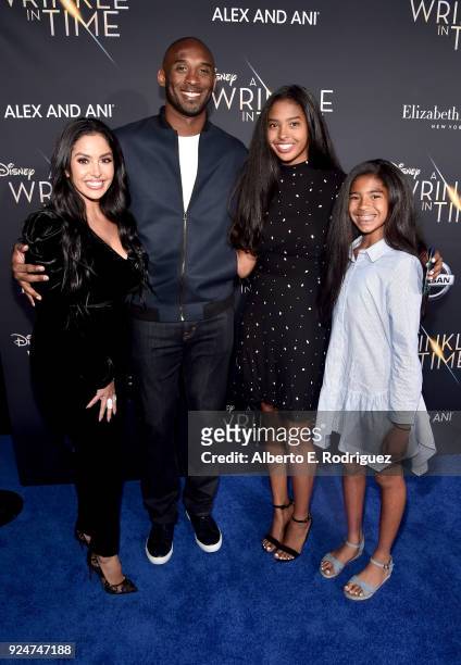 Vanessa Laine Bryant, former NBA player Kobe Bryant, Natalia Diamante Bryant, and Gianna Maria-Onore Bryant arrive at the world premiere of Disneys...