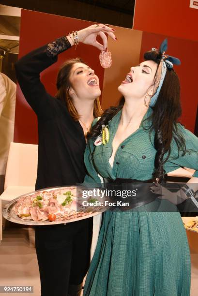 Celine Mori and model/comedian Elsa Oesinger attend "Filles A Cotelettes" Cocktail hosted by Grand Seigneur at Parc des Expositions Porte de...