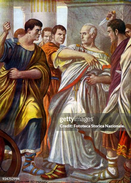 Julius Caesar Conjure of the Liberatores in Rome, March 15, 44 BC. Illustration by Tancredi Scarpelli , for the "Storia d'Italia" narrated to the...