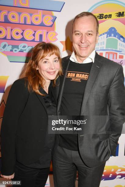 Julie Depardieu and Patrice Wagner attend "Let's Go Logo" Exhibition Preview at Le Bon Marche on February 26, 2018 in Paris, France.