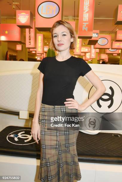 Model Alice Aufray attends "Let's Go Logo" Exhibition Preview at Le Bon Marche on February 26, 2018 in Paris, France.