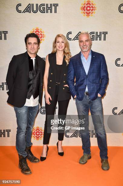 Allan Hawco, Tori Anderson and Paul Gross attend CBC hosts world premiere of "Caught" at TIFF Bell Lightbox on February 26, 2018 in Toronto, Canada.