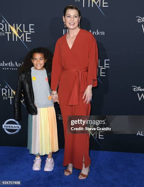 Ellen Pompeo;Stella Ivery arrives at the Premiere Of Disney's "A Wrinkle In Time" on February 26, 2018 in Los Angeles, California.