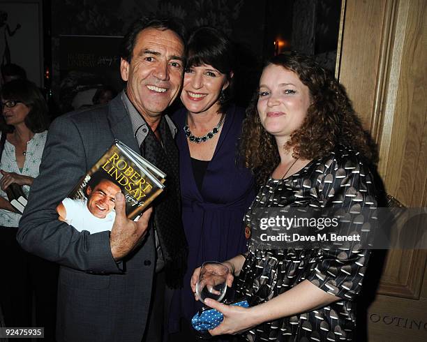 Actor Robert Lindsay, actress Rosemarie Ford and Emma Cunlith attend Robert Lindsay's book launch for 'Letting Go' at the Haymarket Hotel on October...