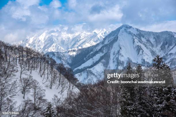 snow mountain of japan - hakuba fotografías e imágenes de stock