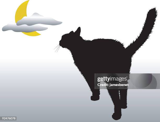 black cat moon (vector) - cat stretching stock illustrations