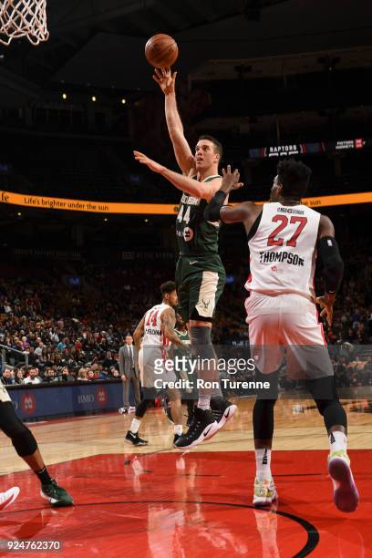 February 25 : Marshall Plumlee of the Wisconsin Herd shoots the ball against the Raptors 905 on February 25, 2018 at the Air Canada Centre in...