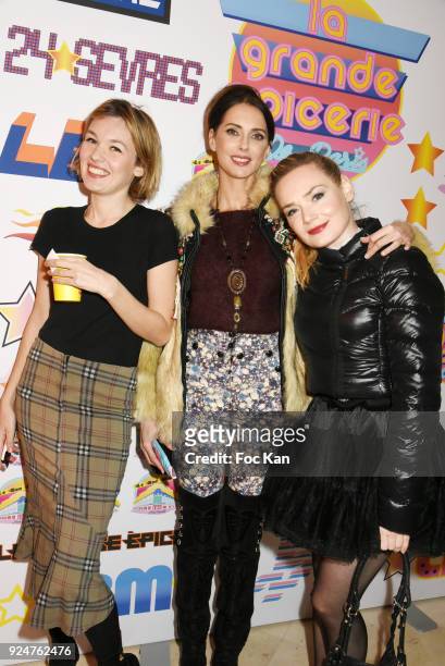 Model Alice Aufray, actresses Julie Depardieu and Julie Judd attend "Let's Go Logo" Exhibition Preview at Le Bon Marche on February 26, 2018 in...