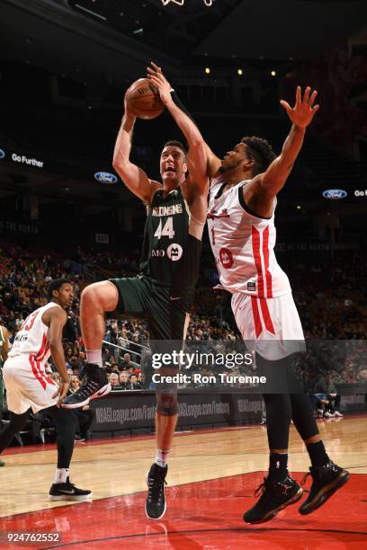 February 25 : Marshall Plumlee of the Wisconsin Herd shoots the ball against the Raptors 905 on February 25, 2018 at the Air Canada Centre in...