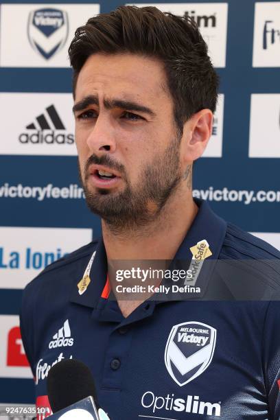 Rhys Williams speaks to media during a Melbourne Victory and Melbourne City FC A-League media opportunity ahead of this week's 'The Decider" at...