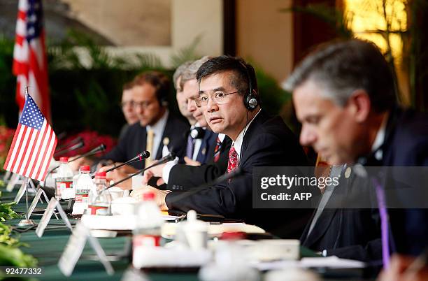 Commerce Secretary Gary Locke speaks during a delegation leaders meeting with Chinese officials in Hangzhou on October 29, 2009. Ministers from the...