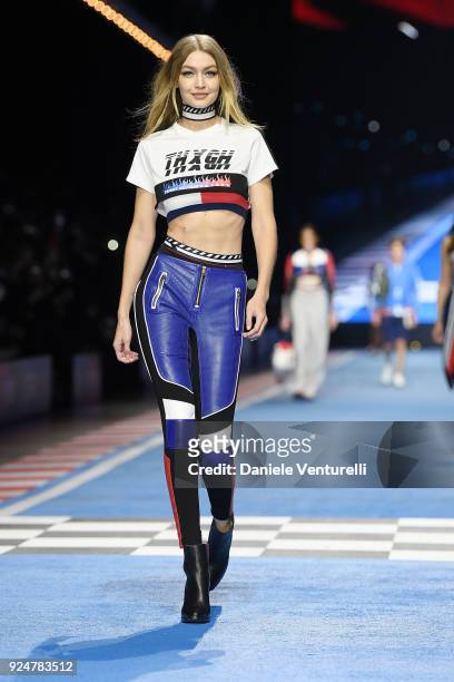 Model Gigi Hadid walks the runway at the Tommy Hilfiger show during Milan Fashion Week Fall/Winter 2018/19 on February 25, 2018 in Milan, Italy.