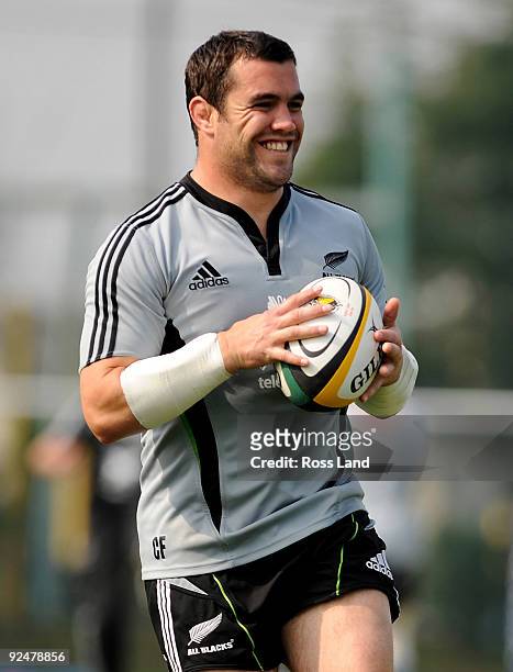 Cory Flynn in action during a New Zealand All Blacks training session at Kubota Spears Rugby Field in Chiba on October 29, 2009 in Funabashi, Japan.