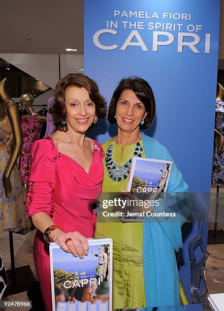 Evelyn Lauder and author Pamela Fiori attend the launch of Pamela Fiori's new book ''In The Spirit of Capri'' at Saks Fifth Avenue on October 28,...