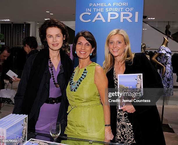 Dayle Haddon, author Pamela Fiori and Cynthia Lufkin at the launch of Fiori's new book ''In The Spirit of Capri'' at Saks Fifth Avenue on October 28,...