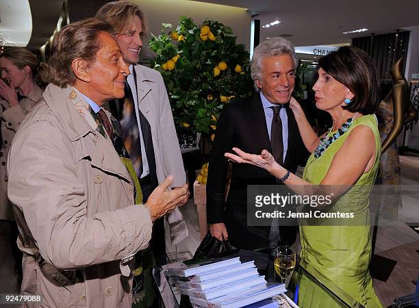 Author Pamela Fiori with designer Valentino, Bruce Hoeksema and designer Giancarlo Giammetti at the launch of Fiori's new book ''In The Spirit of...