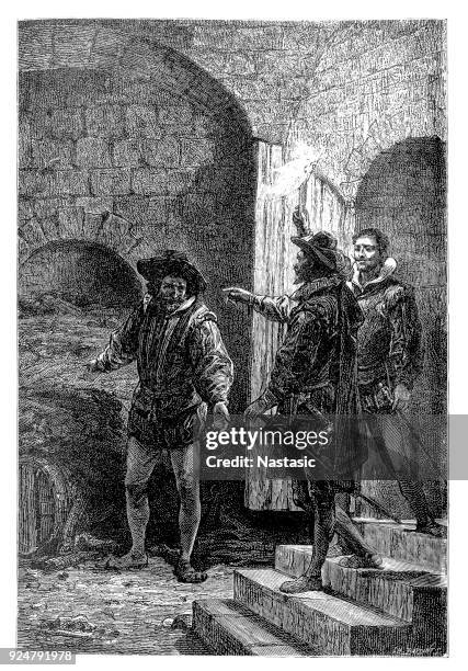 the gunpowder plot of 1605, often called the gunpowder treason plot or the jesuit treason, was a failed assassination attempt against king james i of england and vi of scotland by a group of provincial english catholics led by robert catesby - firework explosive material stock illustrations