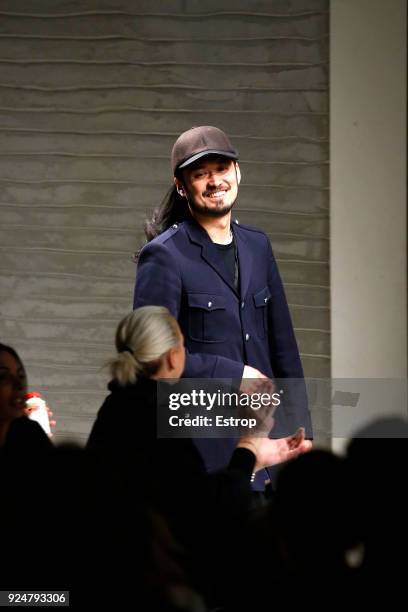 Model walks the runway at the Ujoh show during Milan Fashion Week Fall/Winter 2018/19 on February 26, 2018 in Milan, Italy.