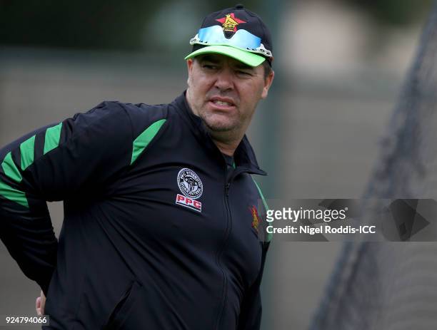 Heath Streak Head coach of Zimbabwe during the ICC Cricket World Cup Qualifier Warm Up match between Zimbabwe and Ireland on February 27, 2018 in...