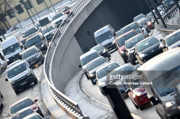 Cars drive along Mittlerer Ring on February 27, 2018 in Munich, Germany. The German Federal Court of Justice in Leipzig is due to rule whether German...