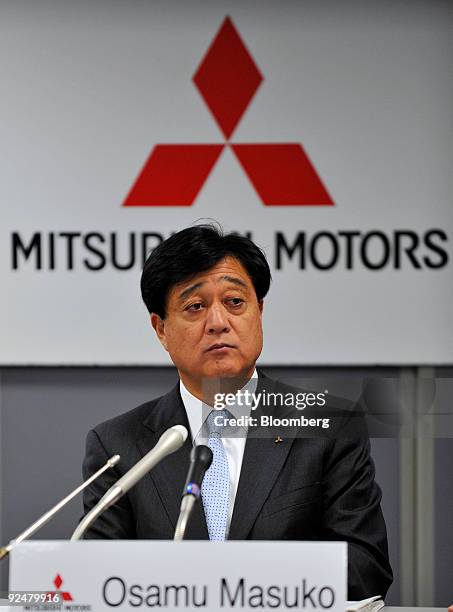 Osamu Masuko, president of Mitsubishi Motors Corp., announces the company's first half fiscal 2009 results and full-year forecasts in Tokyo, Japan,...