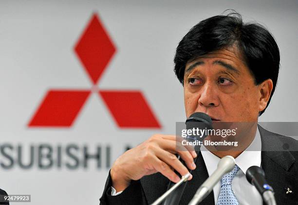 Osamu Masuko, president of Mitsubishi Motors Corp., announces the company's first half fiscal 2009 results and full-year forecasts in Tokyo, Japan,...