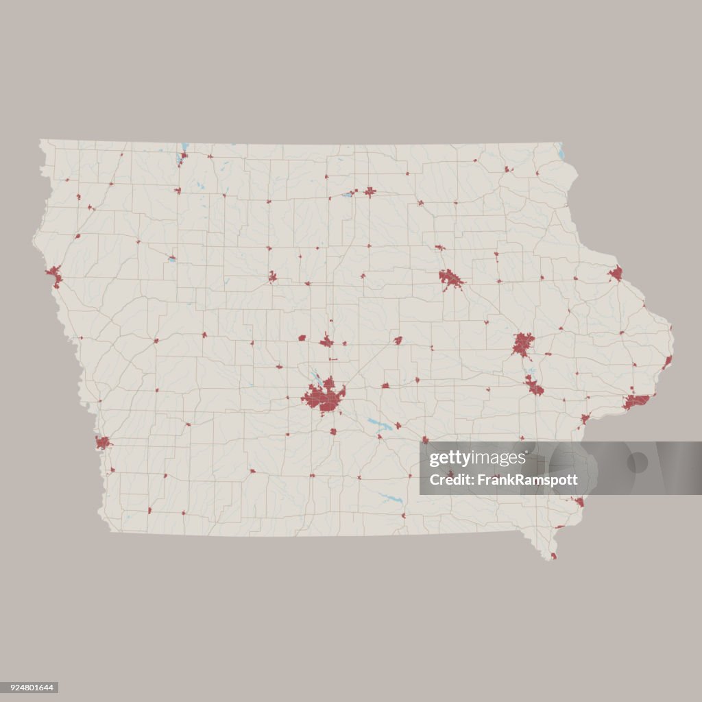 Iowa US State Road Map