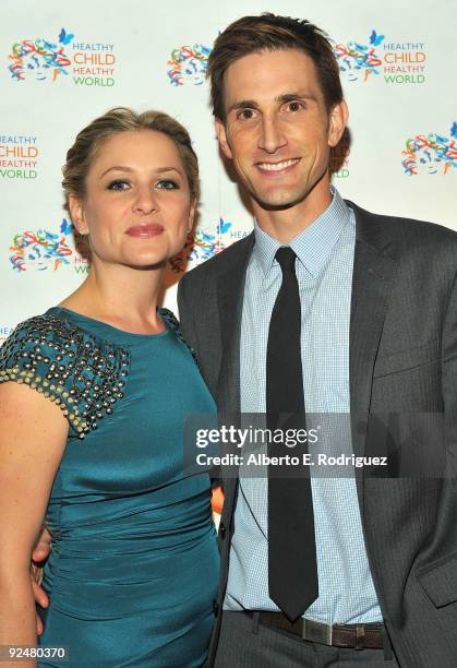 Actress Jessica Capshaw and Healthy Child Healthy World CEO Christopher Gavigan arrive at the Healthy Child Healthy World Gala held at the Montage...