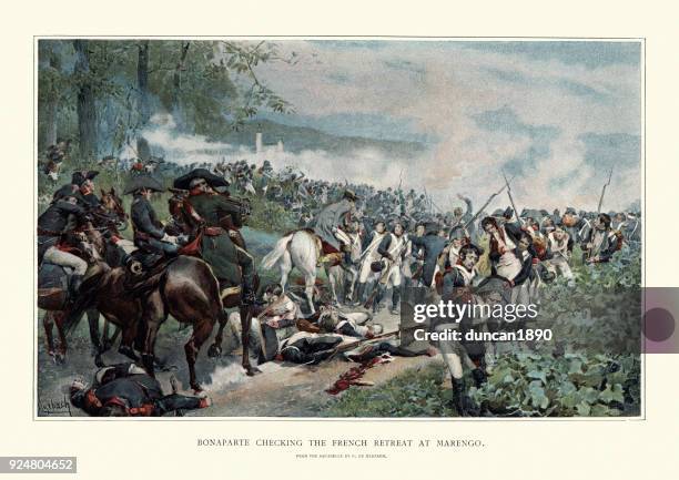 napoleon stopping the retreat, battle of marengo, 1800 - french army stock illustrations