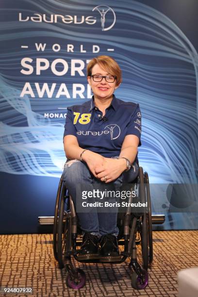 Laureus Academy member Tanni Grey-Thompson is interviewed prior to the Laureus World Sports Awards at the Meridien Beach Plaza on February 27, 2018...