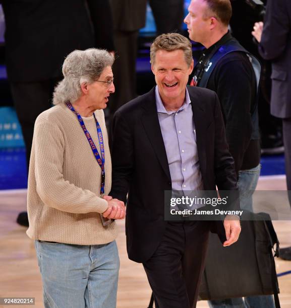 Steve Kerr attends the New York Knicks Vs Golden State Warriors game at Madison Square Garden on February 26, 2018 in New York City.