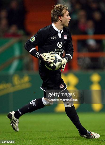 Tobias Sippel, goalkeeper of Kaiserslautern in action during the DFB Cup round of 16 match between between Werder Bremen and 1. FC Kaiserslautern at...