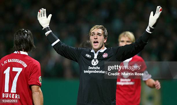 Tobias Sippel, goalkeeper of Kaiserslautern reacts during the DFB Cup round of 16 match between between Werder Bremen and 1. FC Kaiserslautern at the...