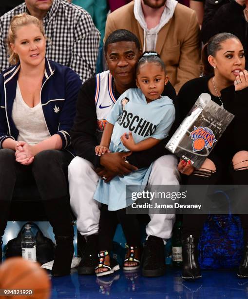 Tracy Morgan and Maven Morgan attend the New York Knicks Vs Golden State Warriors game at Madison Square Garden on February 26, 2018 in New York City.