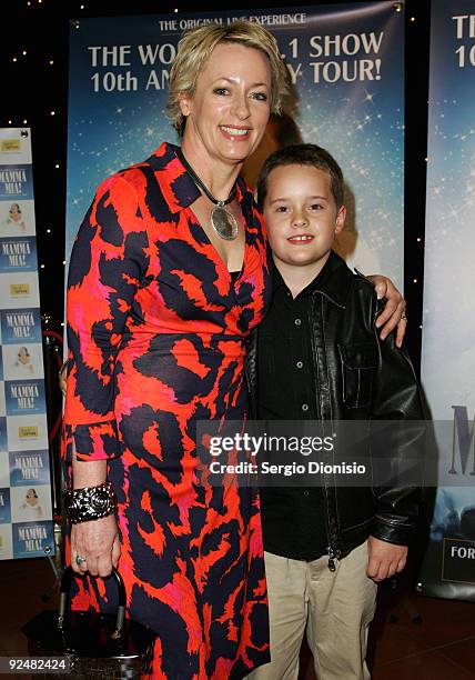 Radio personality Amanda Keller and her son Leaham arrives for the premiere of 'Mamma Mia!' at the Lyric Theatre, Star City on October 29, 2009 in...