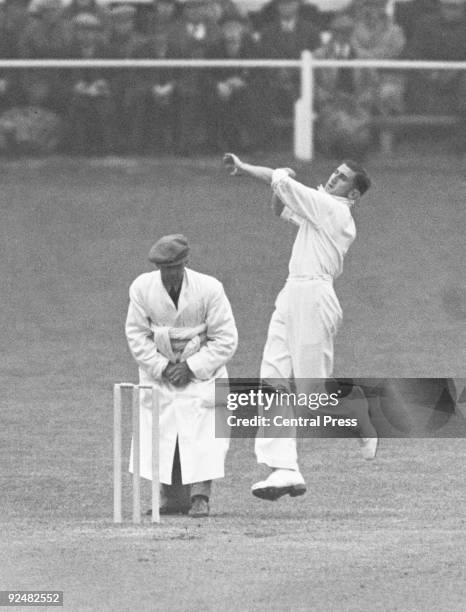 Australian fast bowler Ernie McCormick in action against Worcester at Worcester, 2nd May 1938.