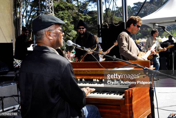 Booker T Jones, Patterson Hood, John Neff and Shonna Tucker perform on stage as Booker T and the Drive By Truckers on the last day of Hardly Strictly...
