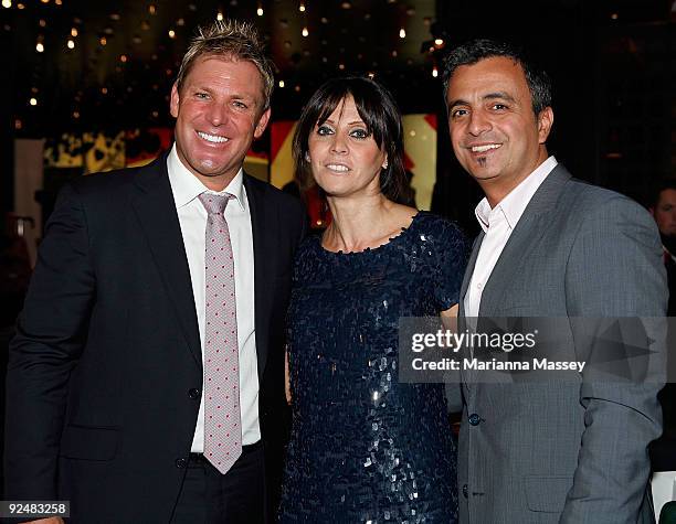 Joe Hachem and his wife with Shane Warne during the Joe Hachem & Shane Warne Charity Poker Tournament for The Shane Warne Foundation in the Crown...