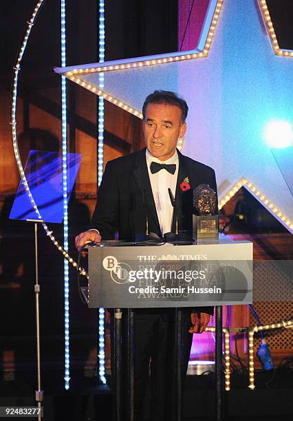 Nick Broomfield presents an award during the Times BFI 53rd London Film Festival Awards Ceremony at Inner Temple on October 28, 2009 in London,...