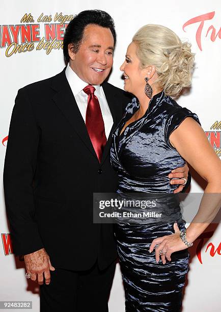 Entertainer Wayne Newton and his wife Kathleen McCrone arrive at the opening of Newton's limited-engagement production "Once Before I Go" at the...