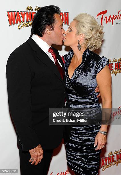 Entertainer Wayne Newton and his wife Kathleen McCrone arrive at the opening of Newton's limited-engagement production "Once Before I Go" at the...