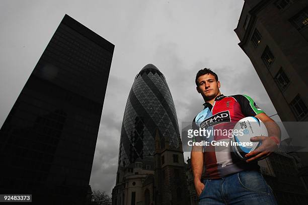 Danny Care of Harlequins poses during a media event to announce QBE as the Official Insurance Partner of the Guinness Premiership at the Lloyds...