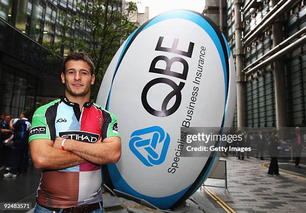 Danny Care of Harlequins poses during a media event to announce QBE as the Official Insurance Partner of the Guinness Premiership at the Lloyds...