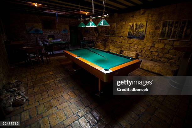 pool table in a dark basement - pool table stock pictures, royalty-free photos & images