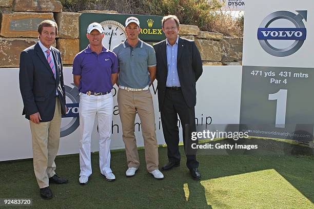Chief Executive of the European Tour George O'Grady, Simon Dyson of England, Henrik Stenson of Sweden and President of Volvo Event Management Per...
