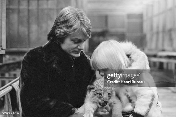 French singer Claude François with his son Claude Francois Junior at Thoiry's zoo, 4th January 1971