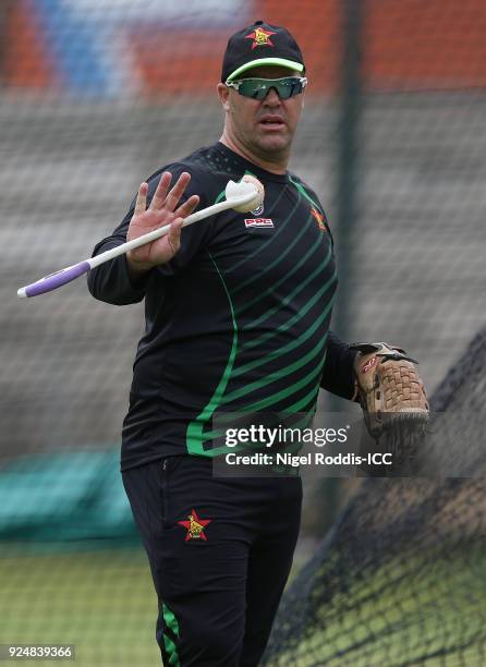 Heath Streak Head coach of Zimbabwe during the ICC Cricket World Cup Qualifier Warm Up match between Zimbabwe and Ireland on February 27, 2018 in...