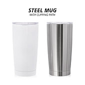 Steel mug isolated on white background. Template of water container for design. ( Clipping path )